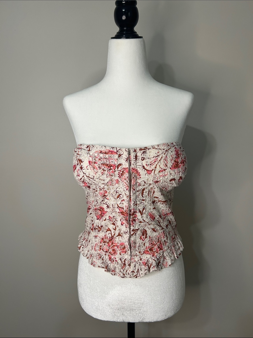 Strapless Floral Corset Bodysuit in Pink & Cream